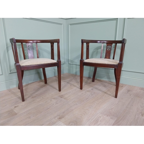 373 - Pair of Edwardian mahogany armchairs with upholstered seats {73 cm H x 53 cm W x 55 cm D}.