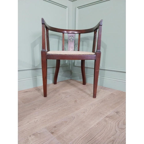 373 - Pair of Edwardian mahogany armchairs with upholstered seats {73 cm H x 53 cm W x 55 cm D}.