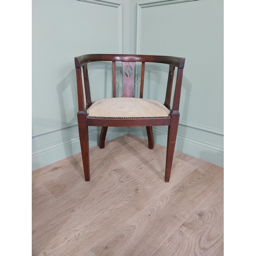 373 - Pair of Edwardian mahogany armchairs with upholstered seats {73 cm H x 53 cm W x 55 cm D}.