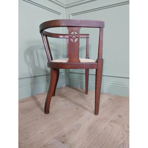 373 - Pair of Edwardian mahogany armchairs with upholstered seats {73 cm H x 53 cm W x 55 cm D}.