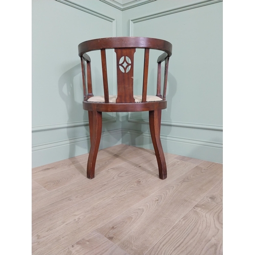 373 - Pair of Edwardian mahogany armchairs with upholstered seats {73 cm H x 53 cm W x 55 cm D}.