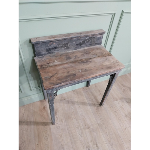 376 - 19th C. French painted pine gardeners potting table with gallery back raised on square tapered legs ... 