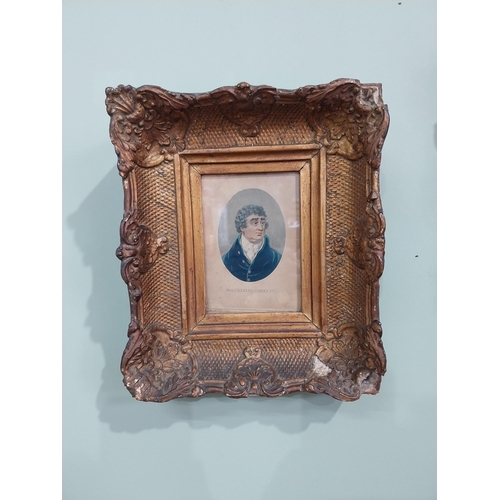 377 - Two 19th C. coloured portraits mounted in decorative giltwood frames - one of Charles James Fox {25 ... 