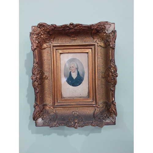 377 - Two 19th C. coloured portraits mounted in decorative giltwood frames - one of Charles James Fox {25 ... 