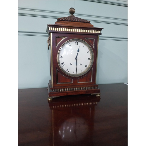 379 - Good quality Regency mahogany and brass bracket clock with enamel dial {47 cm H x 28 cm W x 20 cm D}... 