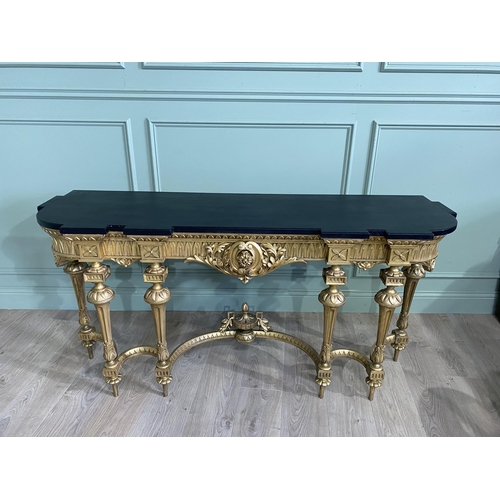 380 - Good quality 19th C. French carved giltwood console table with ebonised top {80 cm H x 165 cm W x 49... 