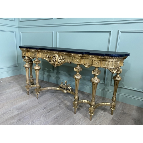 380 - Good quality 19th C. French carved giltwood console table with ebonised top {80 cm H x 165 cm W x 49... 