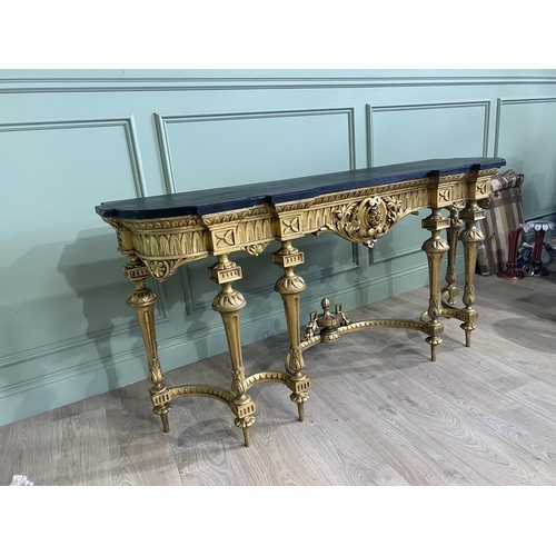 380 - Good quality 19th C. French carved giltwood console table with ebonised top {80 cm H x 165 cm W x 49... 