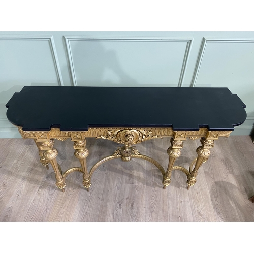 380 - Good quality 19th C. French carved giltwood console table with ebonised top {80 cm H x 165 cm W x 49... 