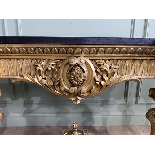 380 - Good quality 19th C. French carved giltwood console table with ebonised top {80 cm H x 165 cm W x 49... 