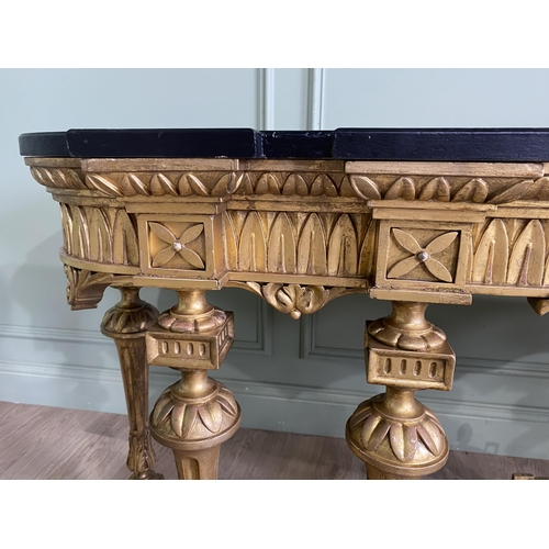 380 - Good quality 19th C. French carved giltwood console table with ebonised top {80 cm H x 165 cm W x 49... 