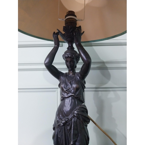 382 - Late 19th C. bronzed spelter table lamp in the form of a Grecian lady {76 cm H x 34 cm Dia.}.