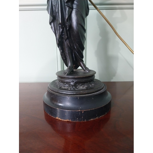 382 - Late 19th C. bronzed spelter table lamp in the form of a Grecian lady {76 cm H x 34 cm Dia.}.