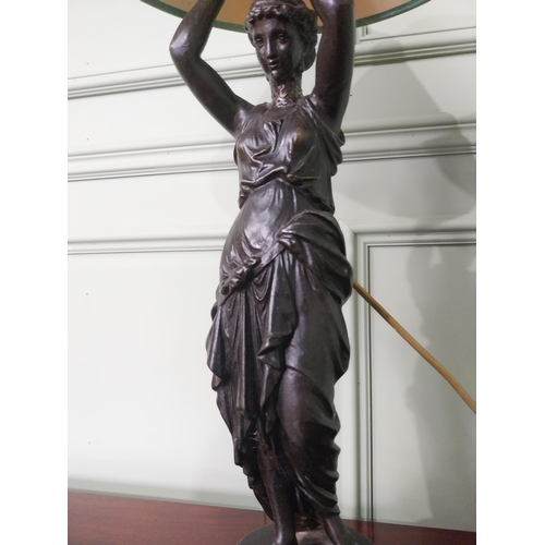 382 - Late 19th C. bronzed spelter table lamp in the form of a Grecian lady {76 cm H x 34 cm Dia.}.