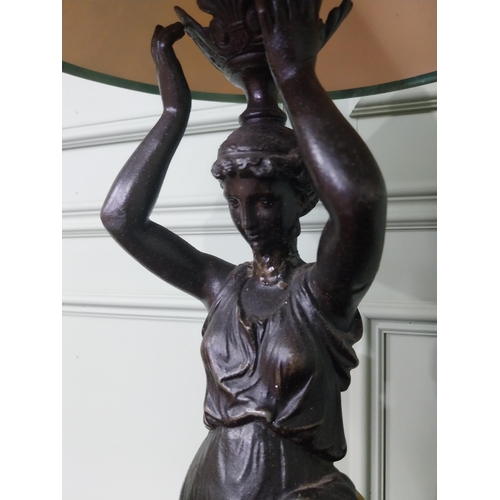 382 - Late 19th C. bronzed spelter table lamp in the form of a Grecian lady {76 cm H x 34 cm Dia.}.