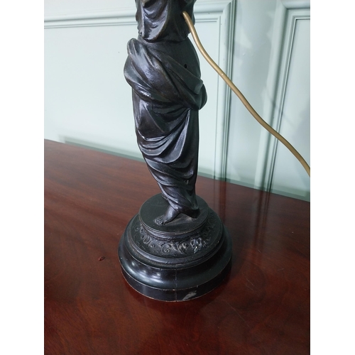 382 - Late 19th C. bronzed spelter table lamp in the form of a Grecian lady {76 cm H x 34 cm Dia.}.