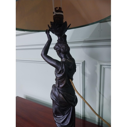 382 - Late 19th C. bronzed spelter table lamp in the form of a Grecian lady {76 cm H x 34 cm Dia.}.