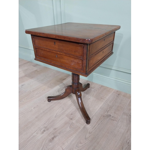 383 - 19th C. mahogany work table with two drawers in the frieze raised on turned column and three out swe... 