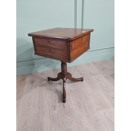 383 - 19th C. mahogany work table with two drawers in the frieze raised on turned column and three out swe... 