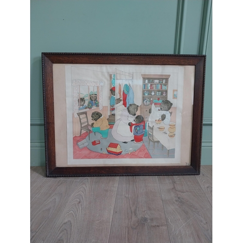 396 - French Dachshund  print mounted in mahogany frame and Margaret Ross comical Going to School print mo... 