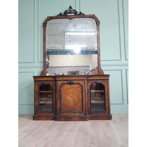 404 - Good quality burr walnut and satinwood inlaid cabinet with mirrored back raised on platform base