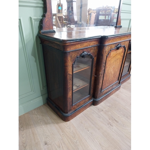 404 - Good quality burr walnut and satinwood inlaid cabinet with mirrored back raised on platform base