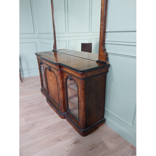 404 - Good quality burr walnut and satinwood inlaid cabinet with mirrored back raised on platform base