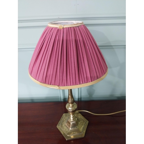 410 - Good quality early 20th C. brass table lamp with cloth shade {52 cm H x 27 cm Dia.}.