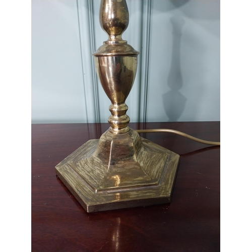 410 - Good quality early 20th C. brass table lamp with cloth shade {52 cm H x 27 cm Dia.}.