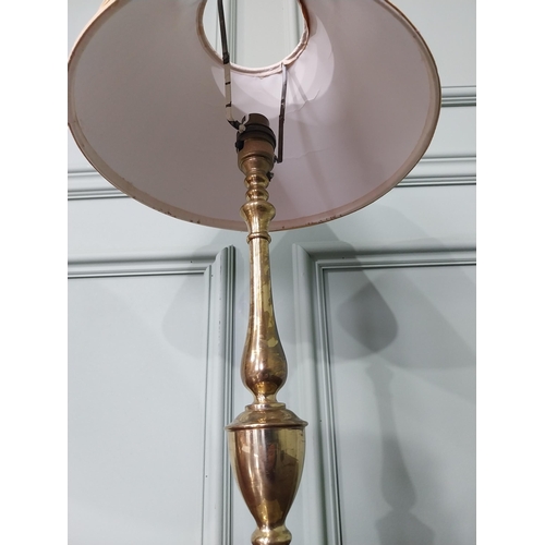 410 - Good quality early 20th C. brass table lamp with cloth shade {52 cm H x 27 cm Dia.}.