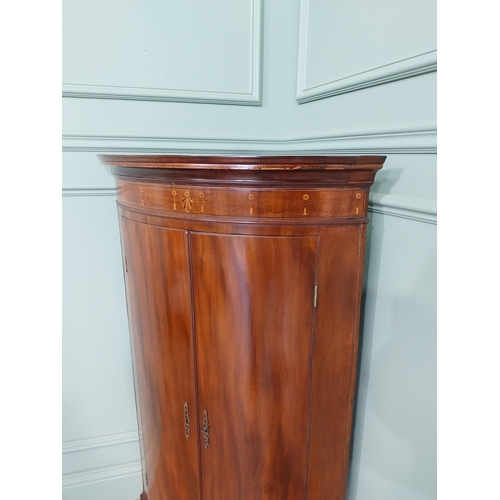 412 - Good quality Georgian mahogany and satinwood corner cupboard with the doors and four shelves {119 cm... 