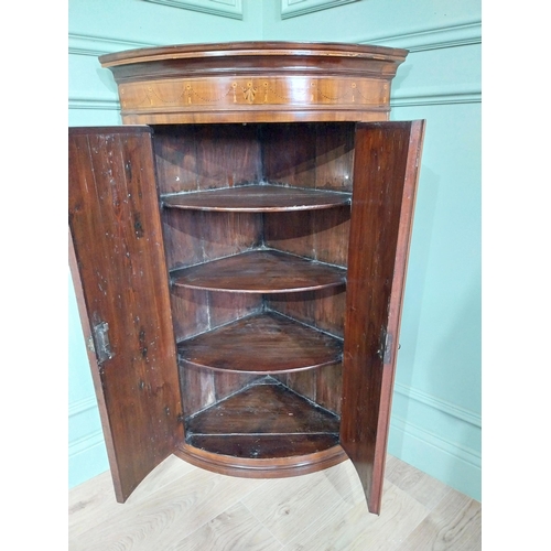 412 - Good quality Georgian mahogany and satinwood corner cupboard with the doors and four shelves {119 cm... 