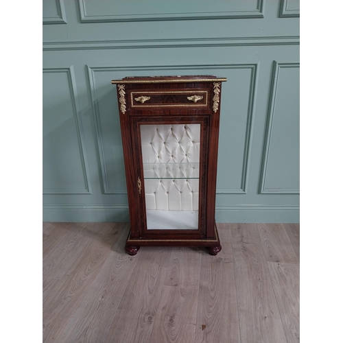 42 - French veneered walnut side cabinet with inset marble top, single drawer in the frieze, glazed door ... 