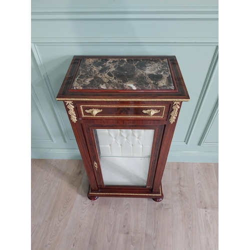 42 - French veneered walnut side cabinet with inset marble top, single drawer in the frieze, glazed door ... 