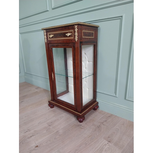 42 - French veneered walnut side cabinet with inset marble top, single drawer in the frieze, glazed door ... 