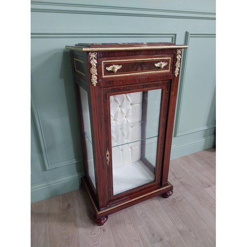 42 - French veneered walnut side cabinet with inset marble top, single drawer in the frieze, glazed door ... 