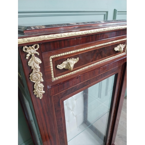 42 - French veneered walnut side cabinet with inset marble top, single drawer in the frieze, glazed door ... 