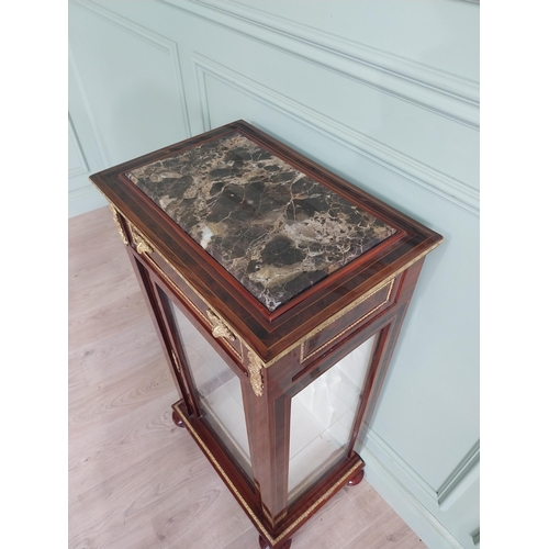 42 - French veneered walnut side cabinet with inset marble top, single drawer in the frieze, glazed door ... 