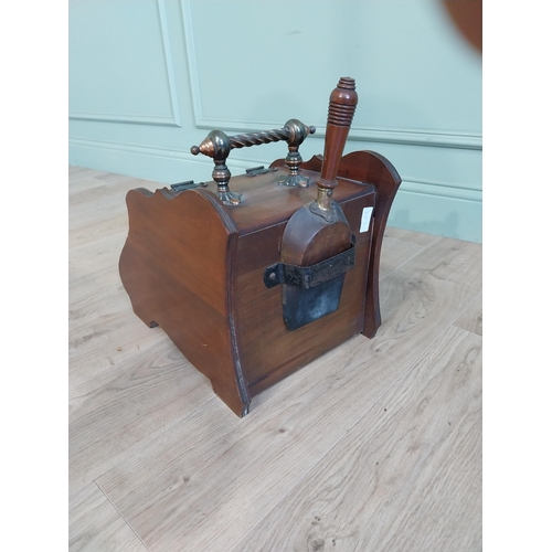 420 - Edwardian mahogany coal scuttle with copper fittings {43 cm H x 31 cm W x 45 cm D}.