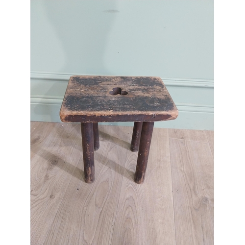 425 - Two early 20th C. pine milking stools {33 cm H x 30 cm W x 23 cm D and 33 cm H x 22 cm W x 22 cm D}.