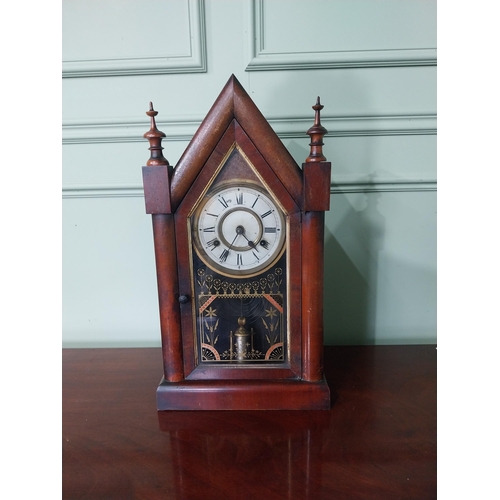 428 - 19th C. mahogany steeple clock with painted dial and painted glass panel {53 cm H x 28 cm W x 11 cm ... 