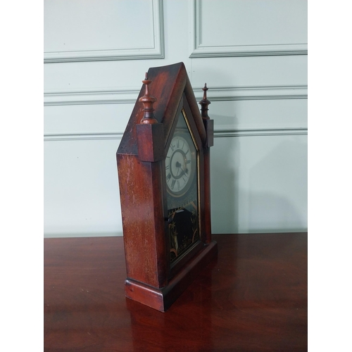 428 - 19th C. mahogany steeple clock with painted dial and painted glass panel {53 cm H x 28 cm W x 11 cm ... 