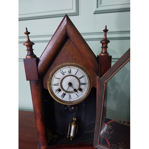 428 - 19th C. mahogany steeple clock with painted dial and painted glass panel {53 cm H x 28 cm W x 11 cm ... 