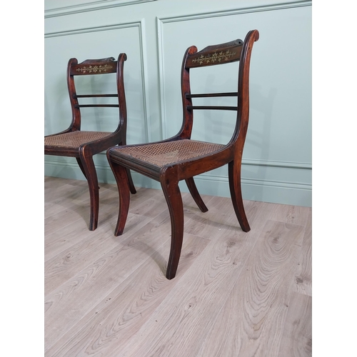 432 - Set of three Regency rosewood and brass inlaid chairs with rattan seats {88 cm H x 47 cm W x 55 cm D... 