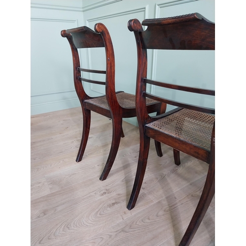 432 - Set of three Regency rosewood and brass inlaid chairs with rattan seats {88 cm H x 47 cm W x 55 cm D... 