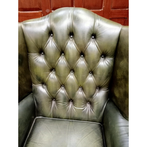 442 - Hand quilted Queen Ann wingback fireside chair {H 110cm x W 95cm x D66cm } - NOT AVAILABLE TO VIEW I... 