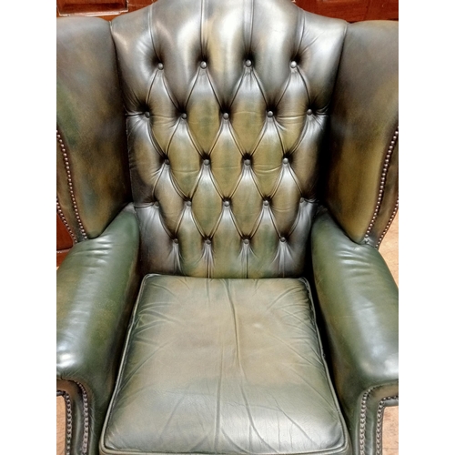 442 - Hand quilted Queen Ann wingback fireside chair {H 110cm x W 95cm x D66cm } - NOT AVAILABLE TO VIEW I... 