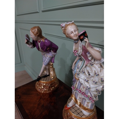 448 - Pair of French hand painted ceramic figures of a Lady and Gentleman {43 cm H x 20 cm Dia. AND 46 cm ... 