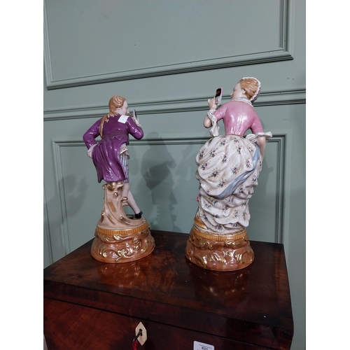 448 - Pair of French hand painted ceramic figures of a Lady and Gentleman {43 cm H x 20 cm Dia. AND 46 cm ... 