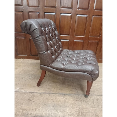 450 - Hand quilted deep buttoned rolltop leather sidechair  {H 80cm x W 60cm x D 80cm } - NOT AVAILABLE TO... 